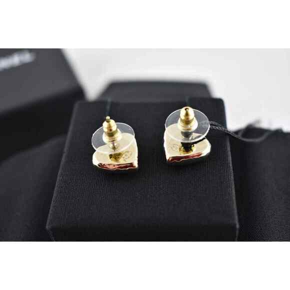 Chanel 22C Heart Shape Gold Black CC Interlocking Logo Statement Stud Earrings - Picture 12 of 12